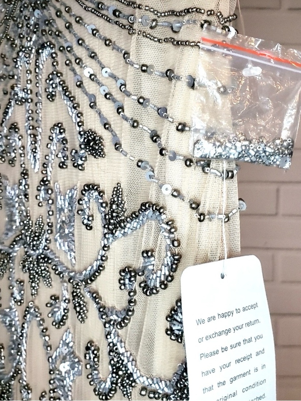 Pisarro Nights Blush Nude Silver Beaded Longline Gown NWT 10 - Picture 14 of 15